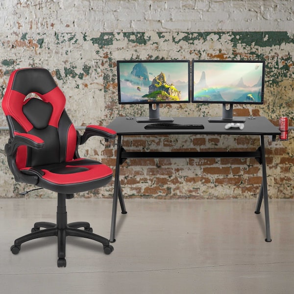Flash Furniture Black Gaming Desk and Chair Set with Cup Holder BLN-X10D1904-RD-GG - main